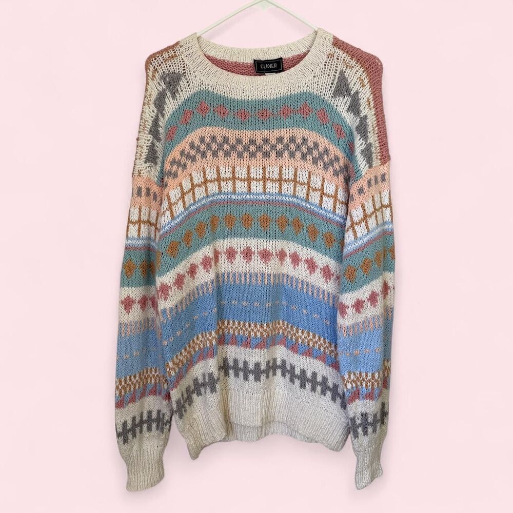 80s Vintage Pastel Grannycore Striped Knit Sweater Made in Peru - Picture 4 of 9